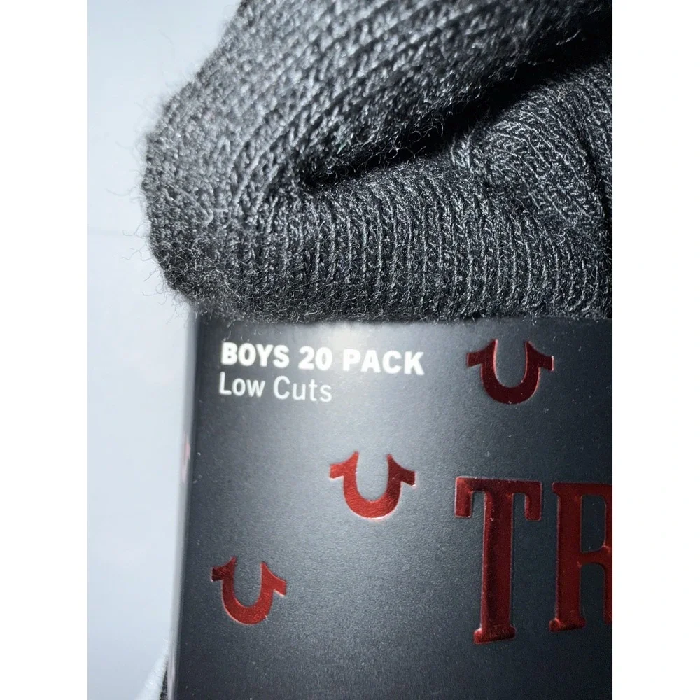 True Religion Boys 20 Pack Low Cut Socks Size 6-8.5 Black Gray White New NWT